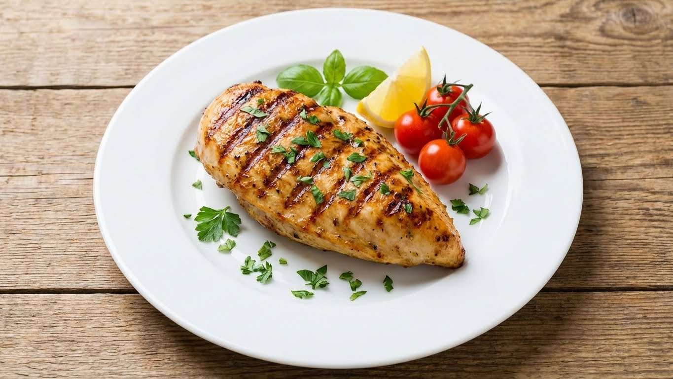 Perfectly grilled chicken breast with grill marks